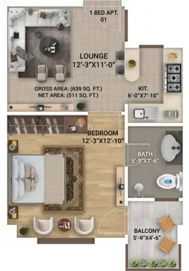 Summit Heights One Bedroom Floor Plan